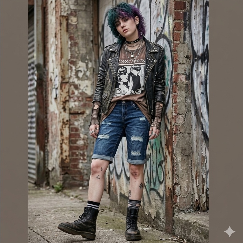 SOHO NY&CO Cuffed Distressed Grunge Y2K Denim Mid Rise Bermuda Jean Shorts 2